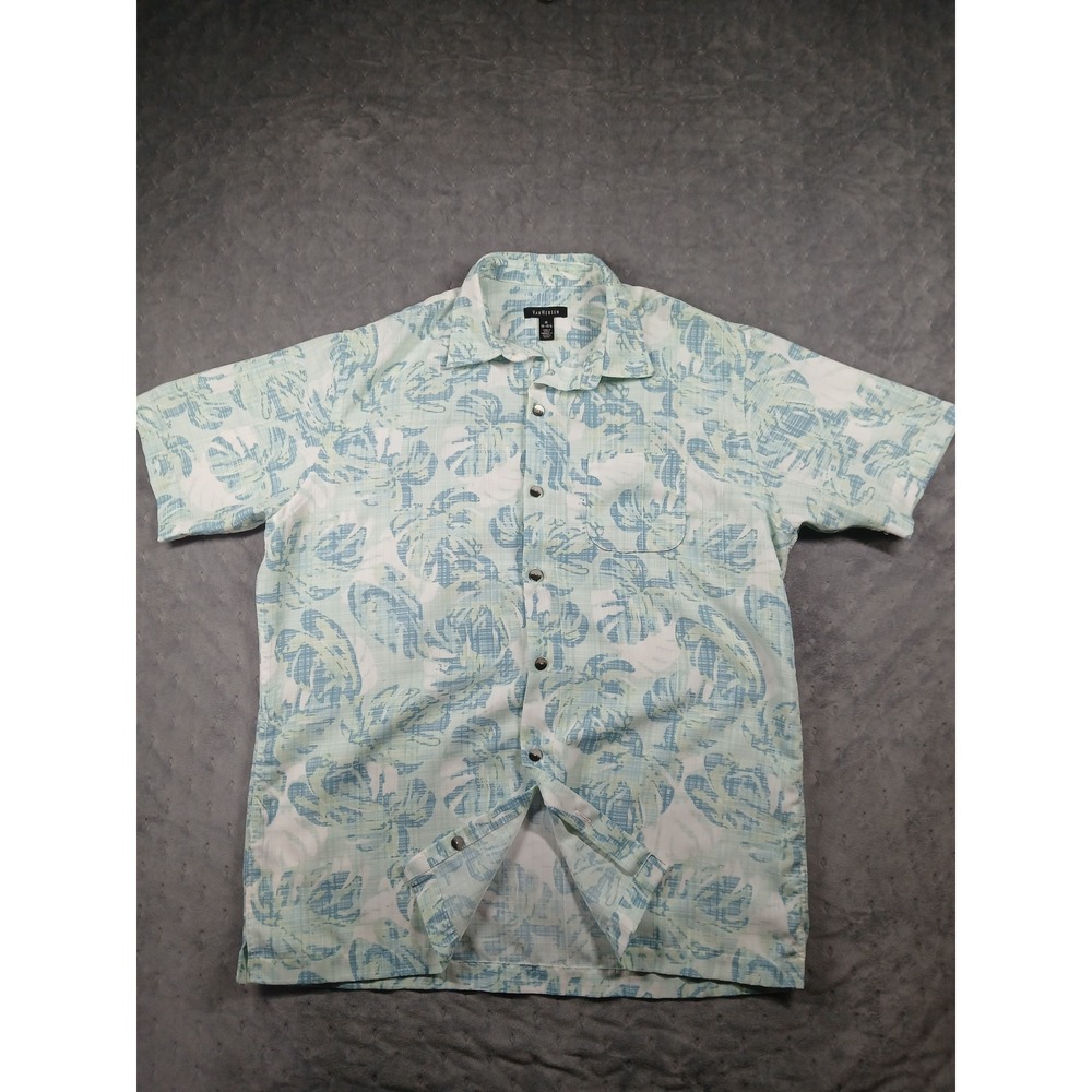 Van Heusen Mens XL Short Sleeve Button Down Shirt Tropical Teal Monstera Leaf